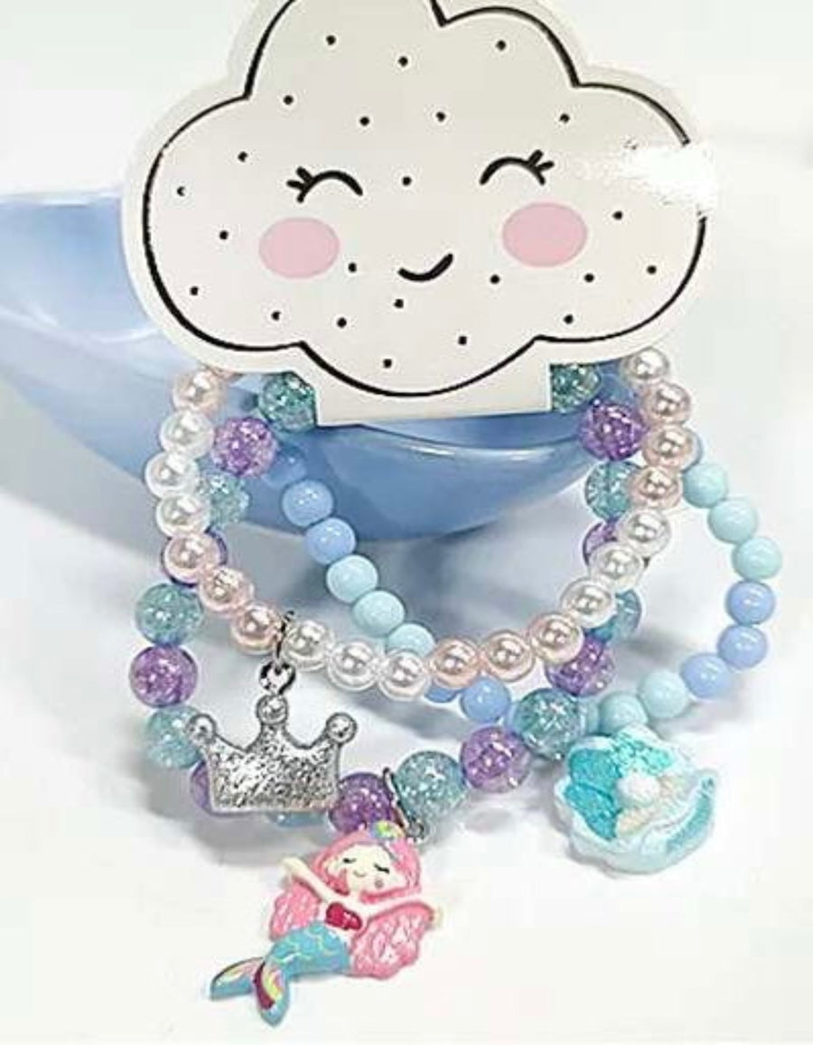 Blue mermaid pearl beaded bracelet set