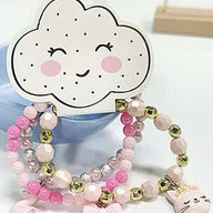 Pink cat pearl beaded bracelet set