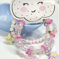 Pink star pearl beaded bracelet set